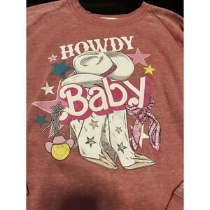 SIMPLY SOUTHERN Howdy BABY BARBIE  L Pink Long Sleeve Cowgirl Crew Sweatshirt